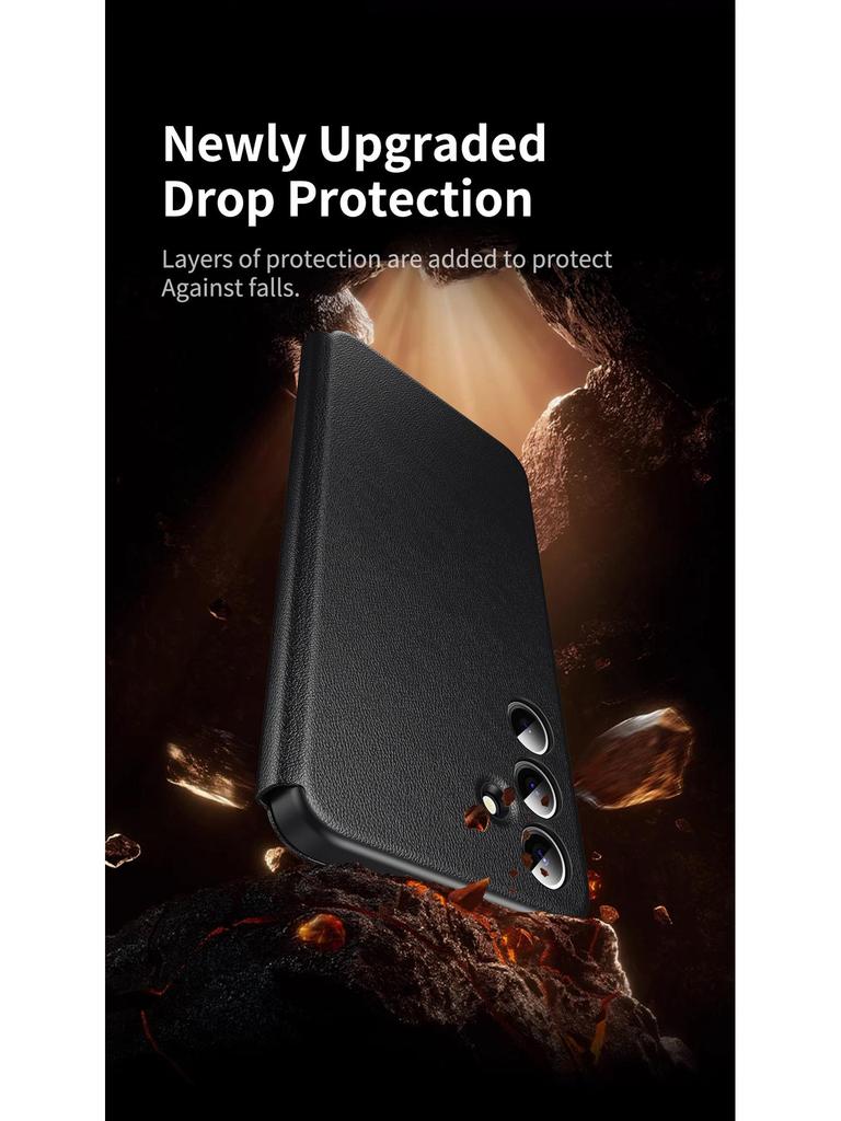 Кожаный чехол-книжка Samsung S25 Ultra с умным окошком и слотом для карт для S23 - Ответ без открытия и защита
