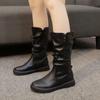 British Style Retro Mid Length Boots 2024 Autumn and Winter New Flat Bottomed Plush Side Zippered Short for Women Zapatos Mujer