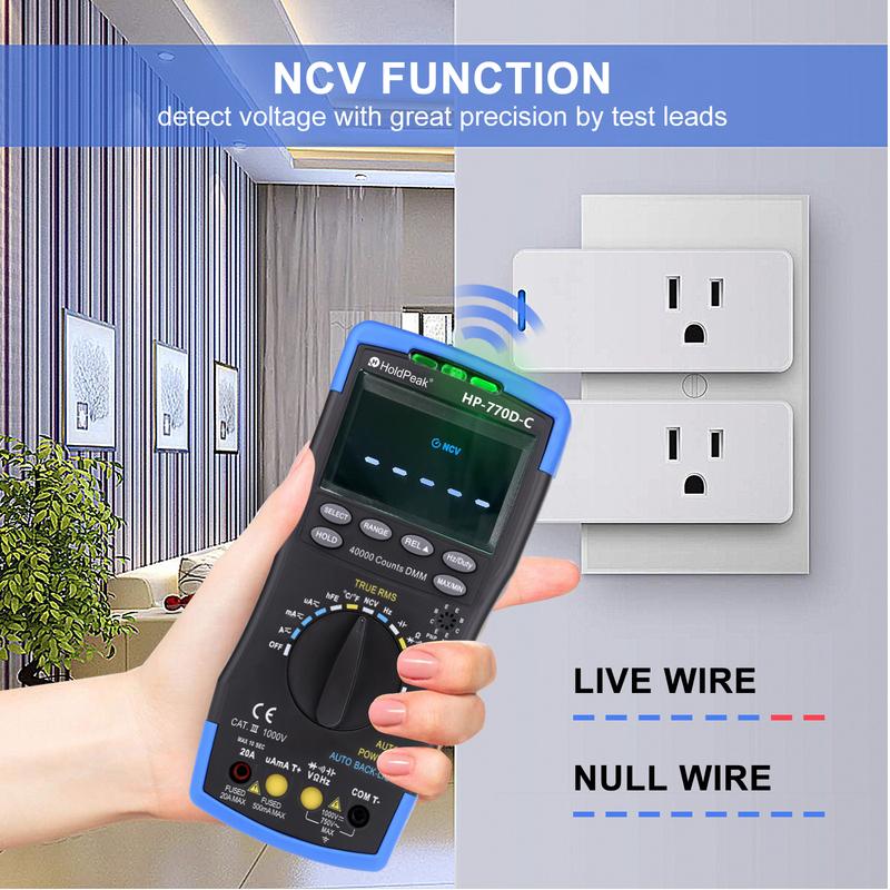 HP-770D-C Digital Multimeter High-Accuracy Auto Range True RMS 40000 Counts Color screen NCV AC DC Voltage Current Ohm Tester