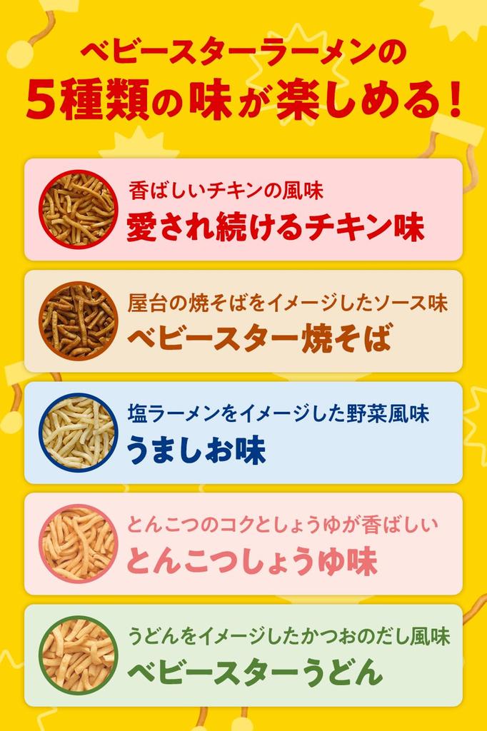 Oyatsu Company Baby Star Ramen Mini Assortment Box with Mini Towel 1 Box 5-flavor