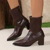 Fashion Soft Leather Boots Children's Autumn New Pointed Toe Spliced Back Zipper Short Cut High Heel Block Heel Boots