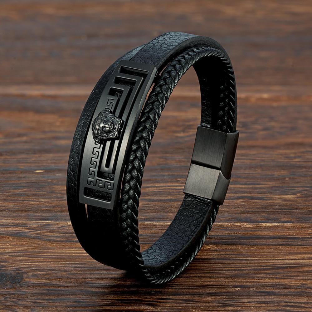 2026 Модный многослойный браслет из натуральной кожи с узором Великой стены, ретро-браслет из кожаной веревки в европейском и американском этническом стиле