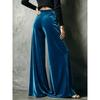 Fall Winter New Women's Solid Color Velvet High Waist Pants Loose Wide Leg Trousers with Pockets