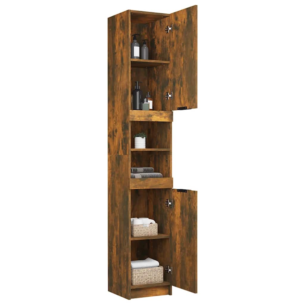 Bathroom Cabinet Smoked Oak 32 x 34 x 188.5 cm Particleboard
