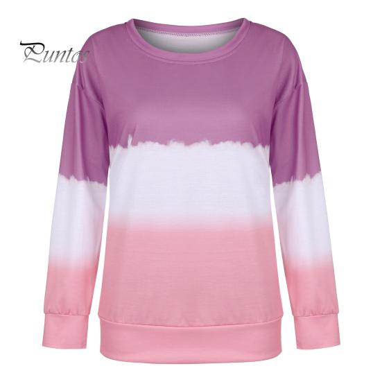 Женские топы свободного кроя весна-осень в стиле дорожных поездок футболка с принтом тай-дай градиентного цвета толстовка с круглым вырезом и длинными рукавами