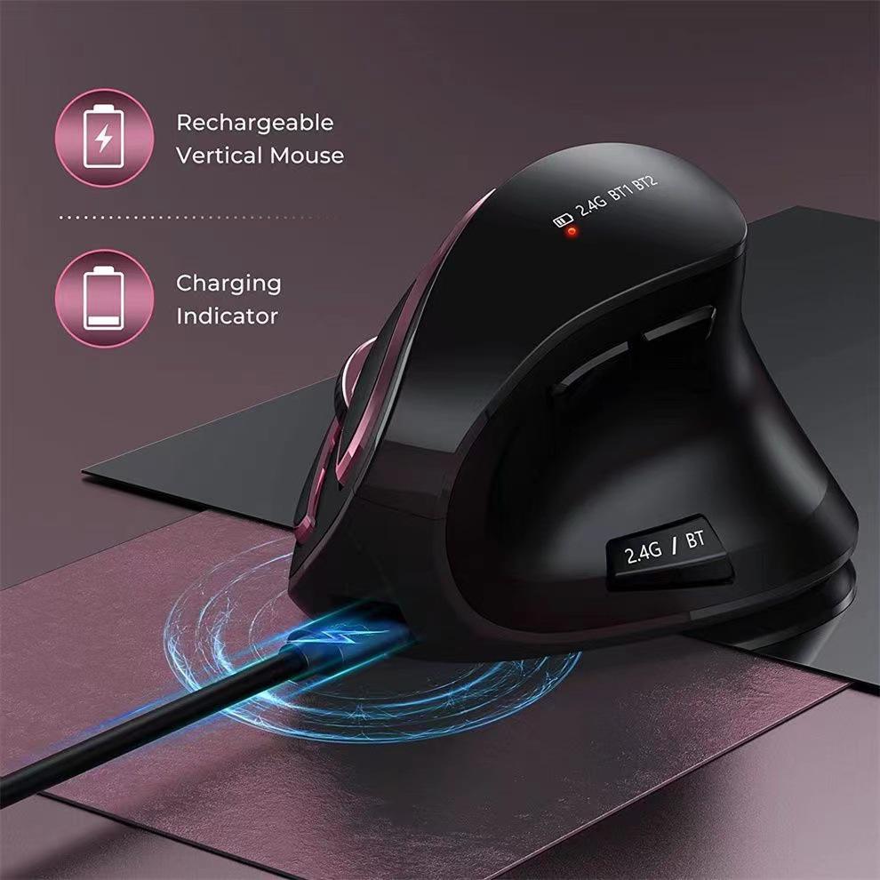 Беспроводная вертикальная Bluetooth-мышь, USB 2,4 ГГц, перезаряжаемая, эргономичная, совместима с ноутбуками и настольными компьютерами, бесшумная для использования в офисе.