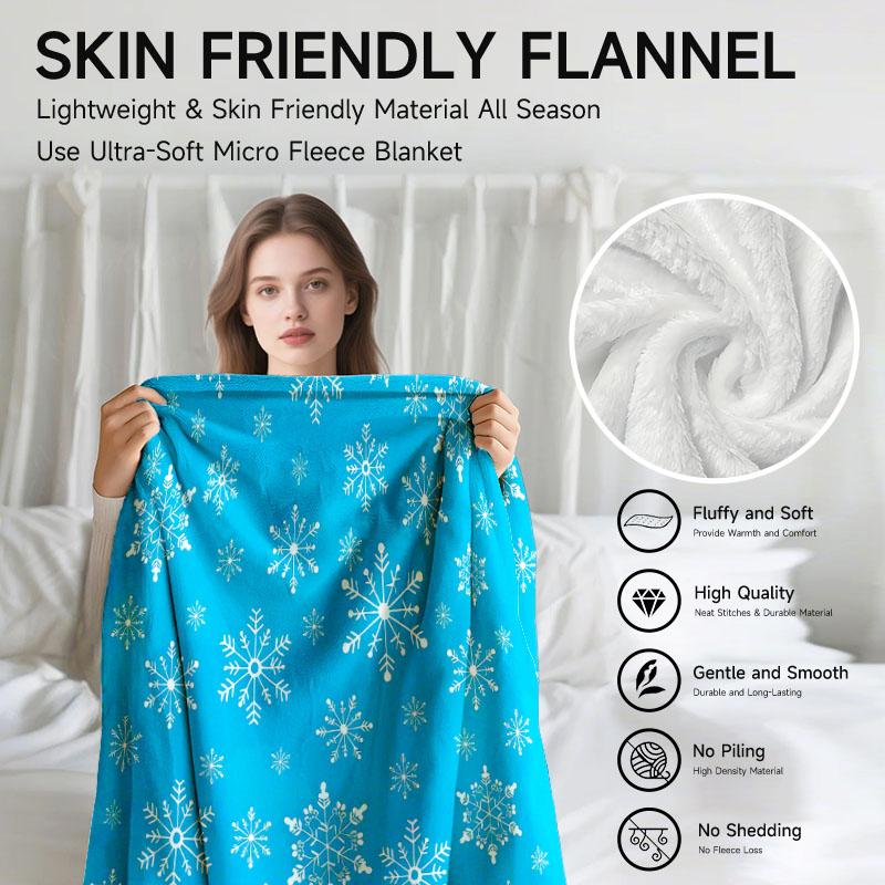 1 x Cozy Blue Christmas Blanket with White Snowflake Design - Flannel Blanket for Sofa, Camping, Warming, Office, Nap,