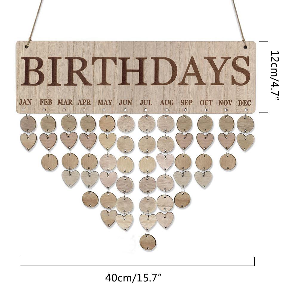 Family Birthday Calendar with Tags Wooden DIY Wall Hanging Board Birthday Reminder Calendar Plaque