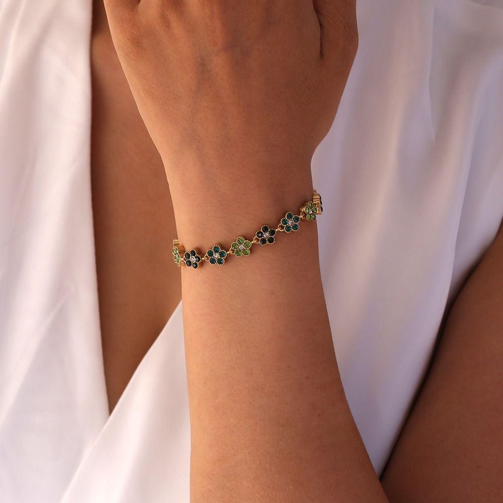 Gold Plated Crystal Flower Bracelet Stainless Steel Stainless Steel Bracelet Daily Wear
