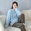 Winter Pajamas Homewear Suit Warm Suit Women's Autumn and Winter Shu Cotton Velvet Thickened Color Blocking Warm Homewear