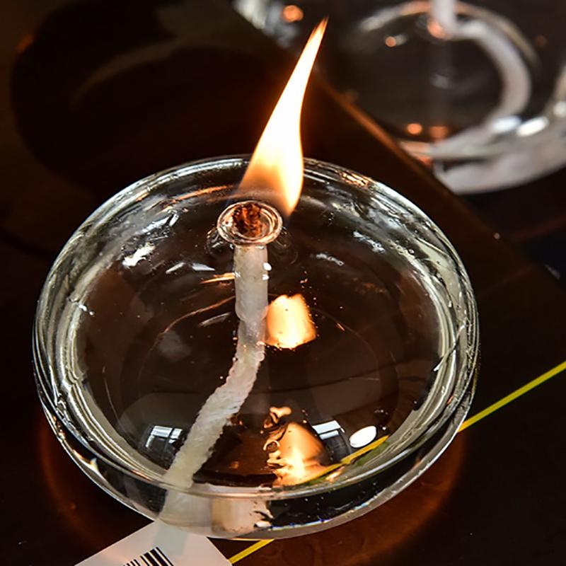 Стеклянный подсвечник ручной работы, сплющенный, прозрачный, масляная лампа с фитилем, обеденная свеча, деревенское рождественское украшение для дома