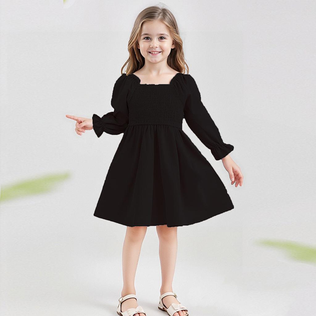 Девичье модное милое однотонное платье с квадратным вырезом, рукавами-рюшами, завышенной талией, кружевной отделкой и полной юбкой