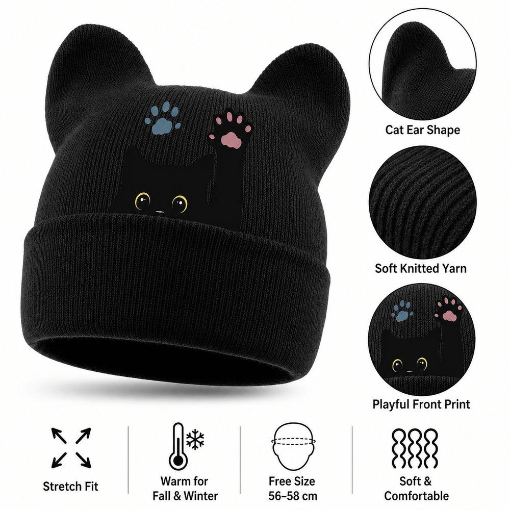 Stretchable Winter Knit Hat Knit Pullover Hat New Cat Ear Beanie Hat Spring Autumn Winter