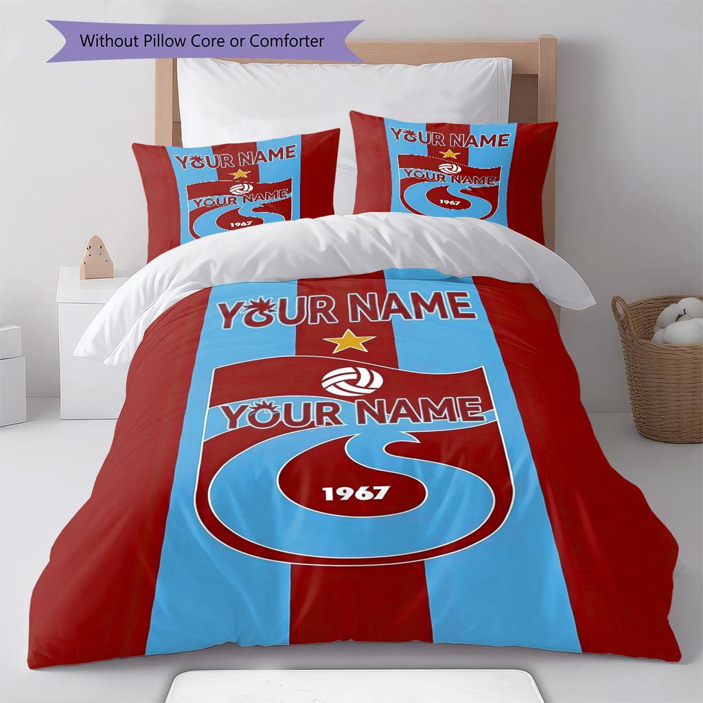 Soccer Emblem Custom Name Pattern Bedding Quilt Set Quilt Cover Pillowcase Home Birthday Gift(1 * duvet cover + 2 * pillowcase, without core)