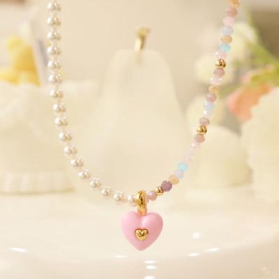 VINTAGEPINK Розовое Сердце Объемное Сердце Розовый Паб Бусины Ожерелье