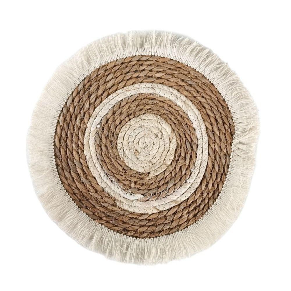 Tassel Edge Table Mat Handmade Braided Straw Woven Placemats Kitchen Accessories Kitchen