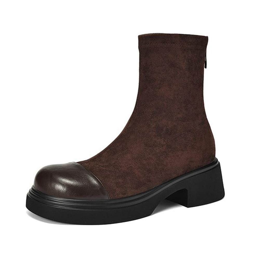 Krazing Pot Microfiber Autumn Winter Shoes Platform Super Size Motorcycle Boots Square Toe Keep Warm Zipper Size 44 Ankle Boots