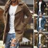 Men Autumn Coat Solid Color Slim Fit Mid Length Lapel Plus Size Pockets Long Sleeve Windproof Buttons Breathable Men Streetwear Jacket