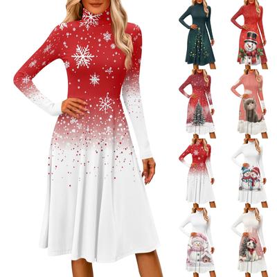 Женское повседневное модное платье миди с высоким воротом и длинными рукавами