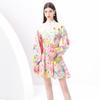 Spring Summer Women Lantern Sleeve Single Breasted Print Chic Mini Short Dresses With Belt