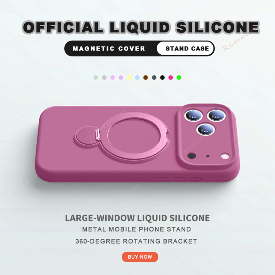 Магнитный чехол-держатель из жидкого силикона для iPhone 17 13 14 15 16 Pro Max Air Plus Magsafe Подставка Держатель Защитная крышка