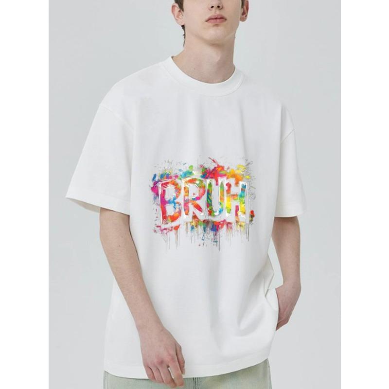 Черная футболка с цветным принтом-граффити Bruh для повседневной носки