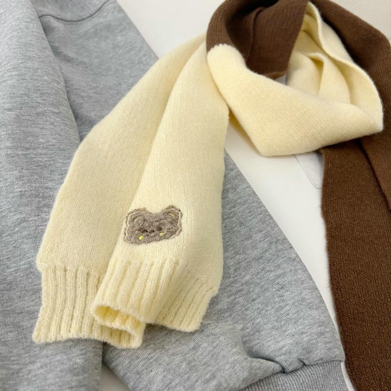 Winter Kids Cartoon Bear Scarf Soft Cotton Warm Knitted Baby Neck Warmer For Boys And Girls