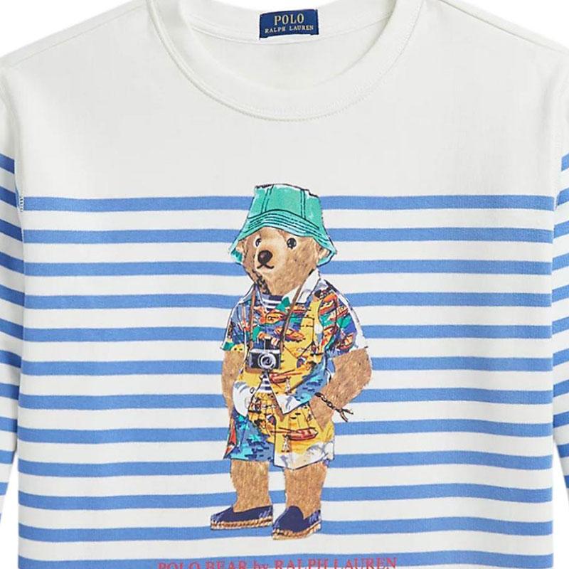 Свитшот Polo Ralph Lauren В полоску Логотип Медведь Узор Круглый вырез Длинный рукав Детская одежда Белый 323965908001