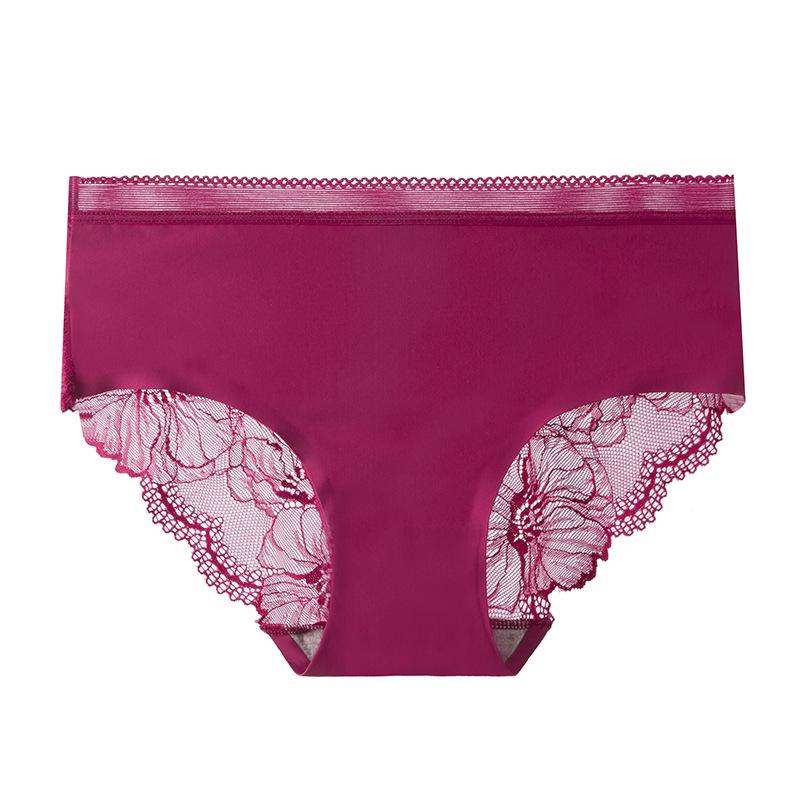 Ice Silk Seamless Lace Panties - Women's Mid-Waist All-Cotton Antibacterial Crotch, Breathable Summer Shorts