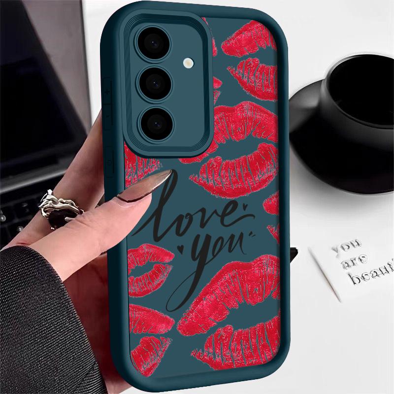 Fashion Love Lips Print Matte Soft Case For Samsung S25 S24 FE S23 Ultra A56 A36 A16 A55 A15 A35 A54 A14 Lens Protection Shockproof TPU Phone Cover