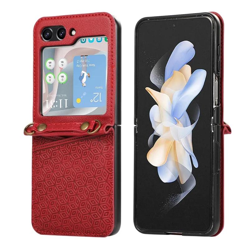 Кроссбоди из ПУ кожи с держателем для карт Чехол для телефона для Samsung Galaxy Z Flip 6 5 4 3 Flip6 Flip5 Flip4 Flip3 5G Защитная крышка