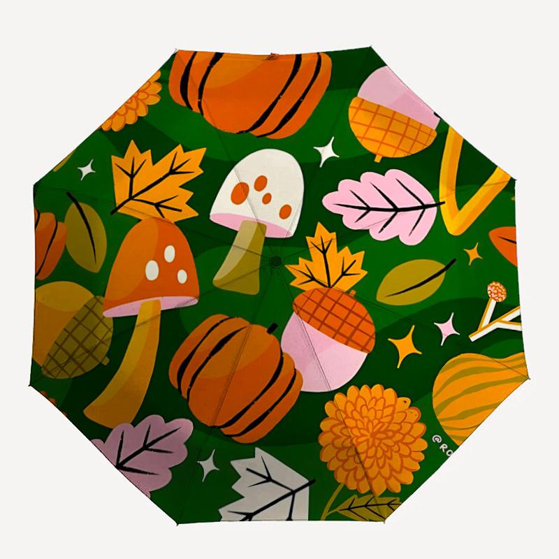 1pc Autumn Foliage Automatic Open/Close Folding Umbrella - Compact 8-Rib Design, Daily Use, Perfect Gift for Friends & Family yy251124193