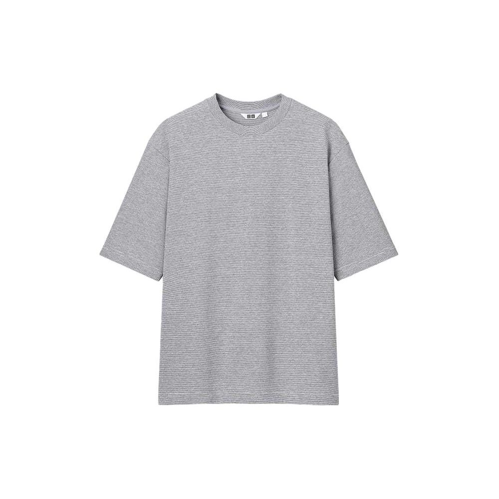 Uniqlo SS24 Серия U Минималистичная Свободная Полосатая Футболка с коротким рукавом Унисекс Топы Серый 467825-00