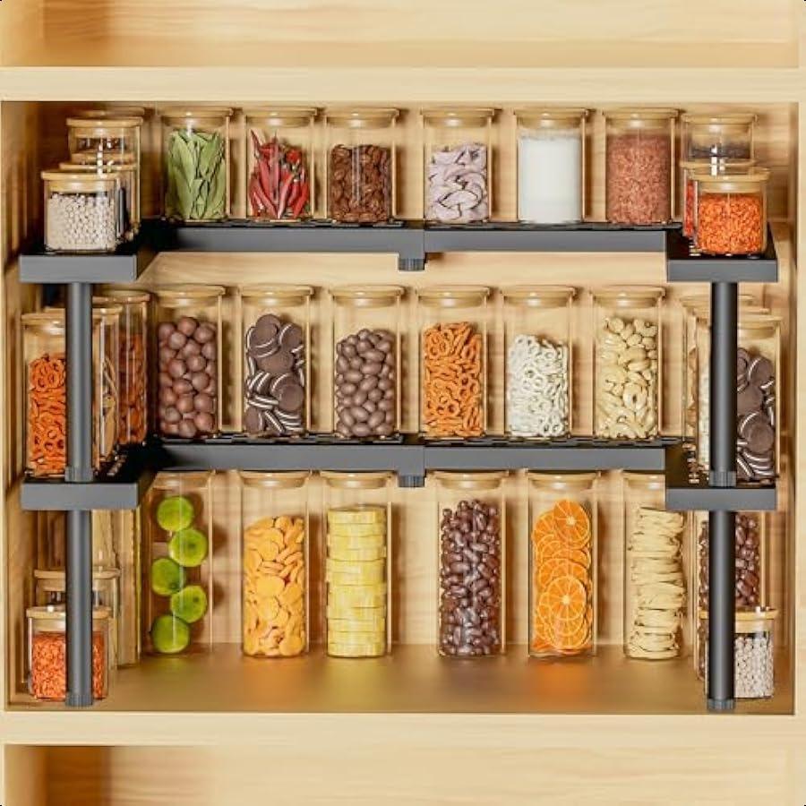 Spice Rack Organizer for Cabinet 2 Tiers Expandable and Stackable Metal Seasoning Organizer Premium Spice Organization for Cabi