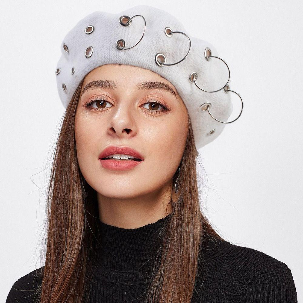 Thickened Iron Rings Beret Solid Color Painter Cap Ladies Beret Caps Winter Season
