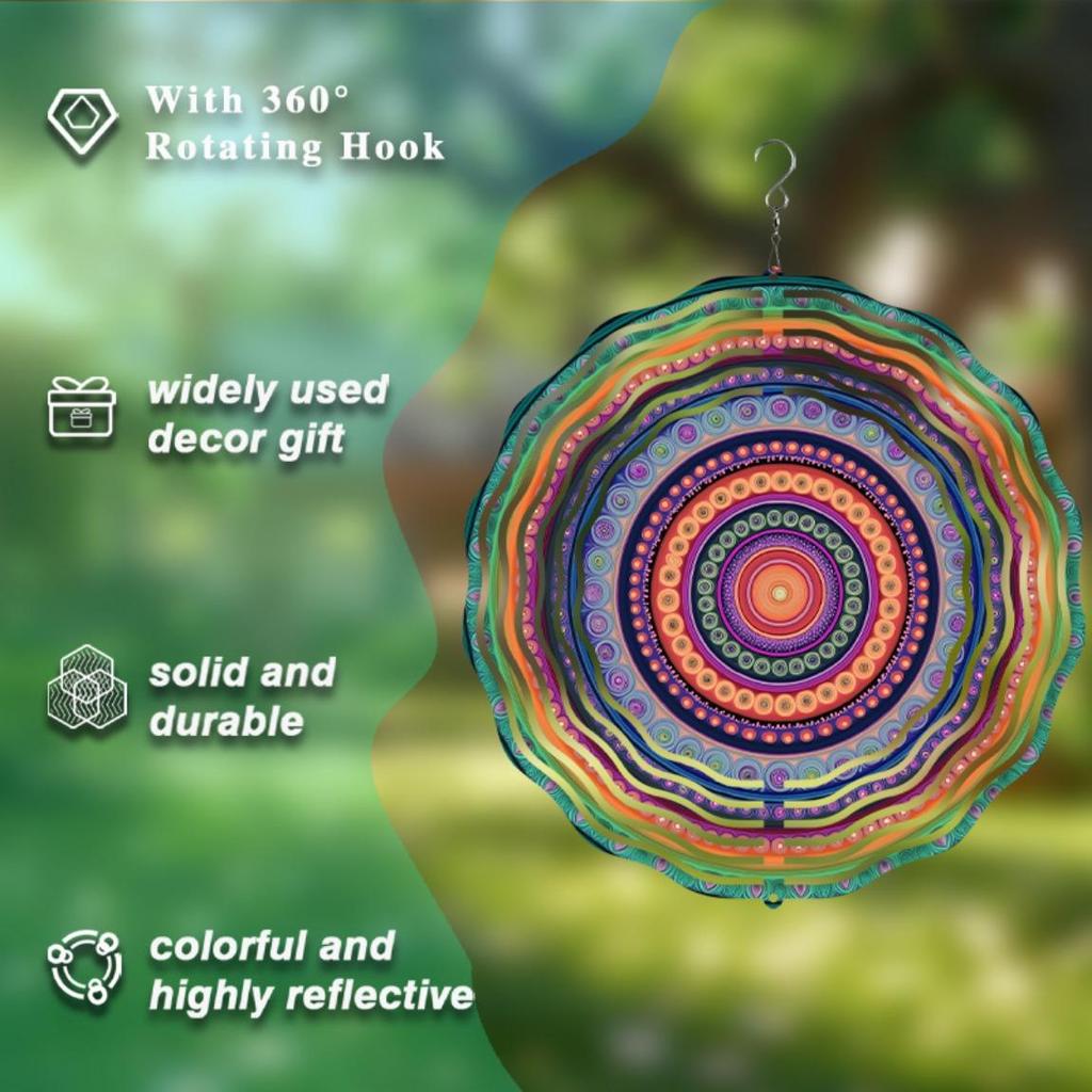 Яркий 10-дюймовый металлический подвесной ветряной спиннер, красочный садовый декор, вращающаяся музыка ветра для улицы, балкона, патио, идеальный подарок для семьи, друзей