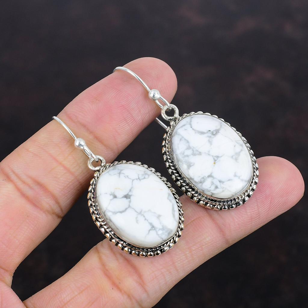 Серьги из хаулита Серьги из стерлингового серебра 925 пробы Серьги ручной работы Оригинальные ювелирные изделия из драгоценных камней Винтажные серьги Подарки на помолвку Ювелирные изделия с камнями по рождению