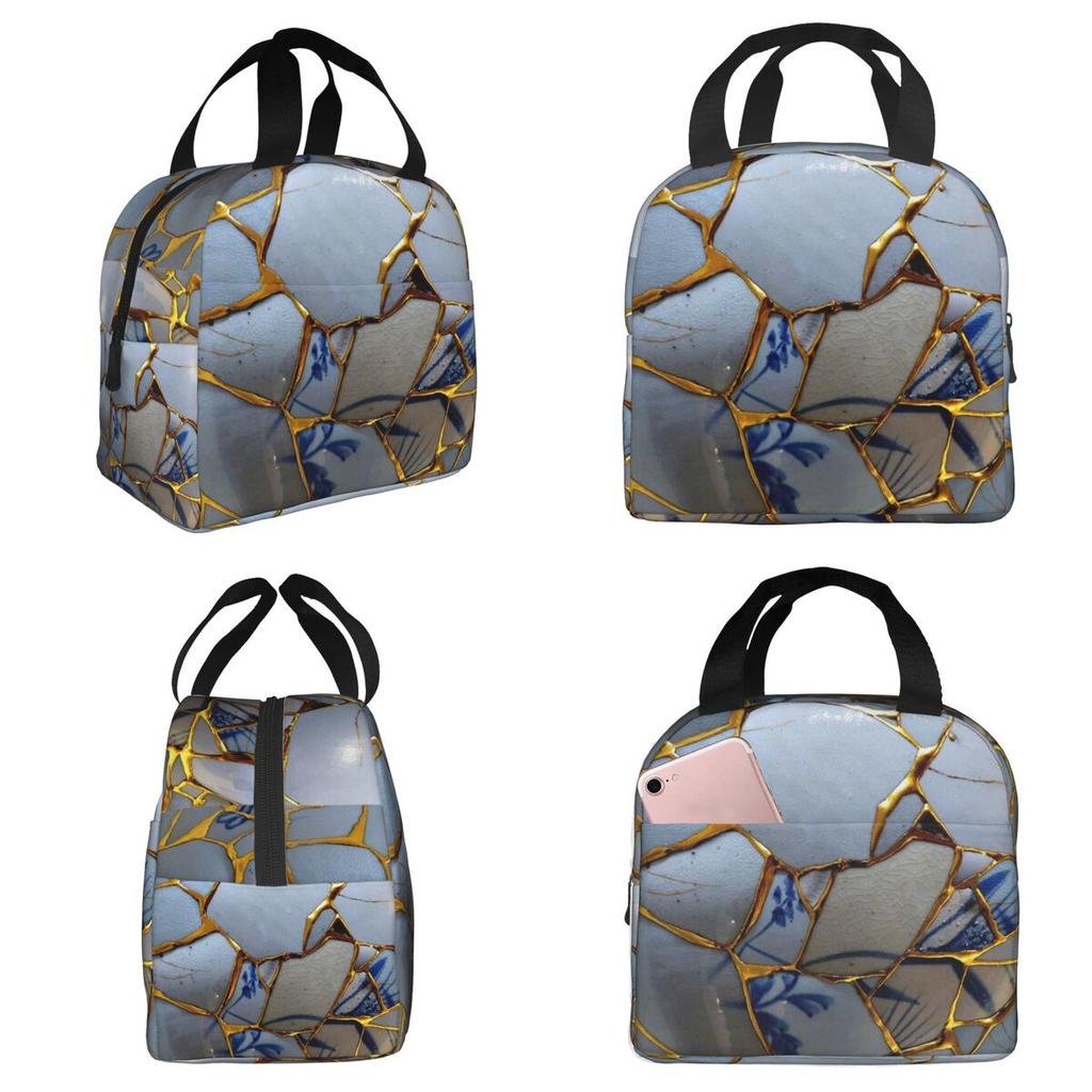 Kintsugi Insulated Lunch Bag for Women Office Cooler Thermal Food Box Tote Portable Lunch Boxes Container