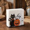 Cute Cartoon Napkin Tray Halloween Ghost Wooden Holder Paper Towel Decorative Holiday Party Dessert Table Decor Stand Freestanding Tissue Dispenser