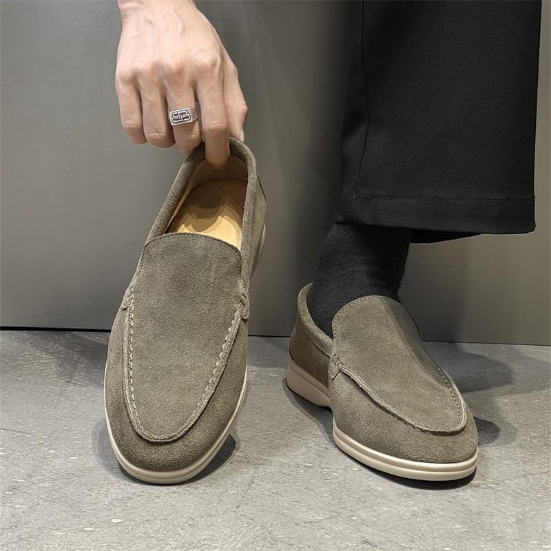 Mens Loafer Shoes Slip-On Casual Suede Leather Round Toe Lightweight Dress Office Commute