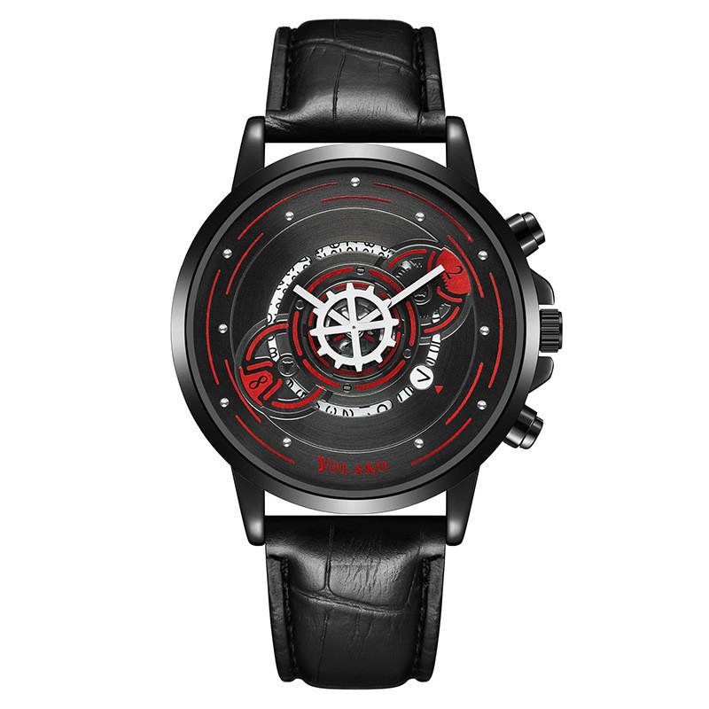 Mens Fashion Quartz Watch With Leather Strap And 24h Indicator For Casual Wear
