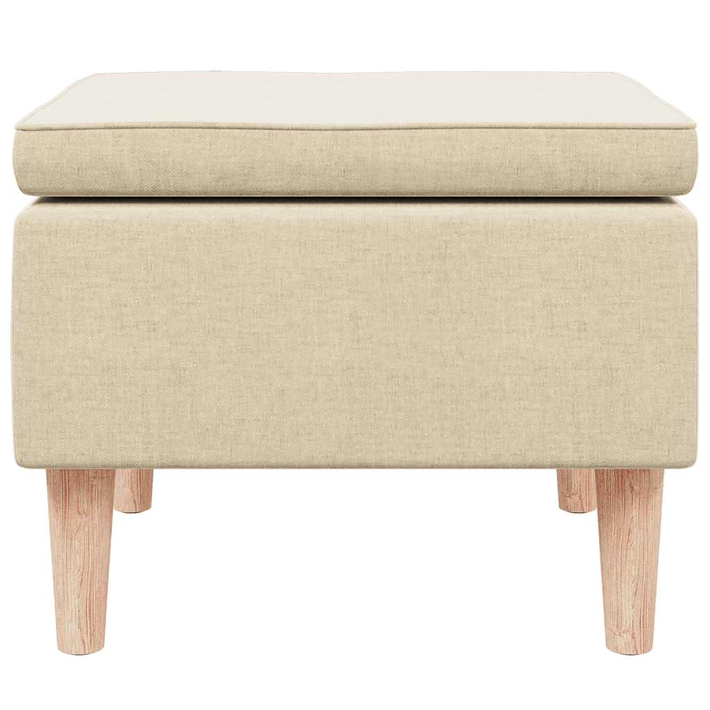 Footstool with Wooden Legs Cream Fabric
