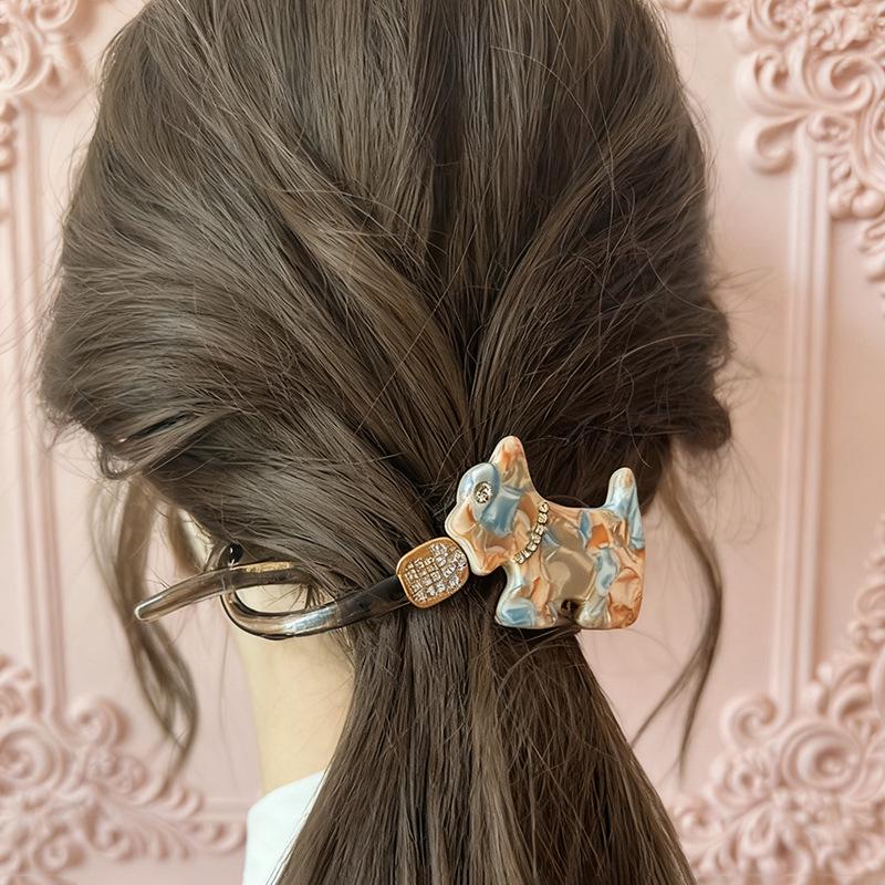 Korean Style Acetate Small Dog Barrette: Elegant Women's Hair Clip for Updos, 2025
