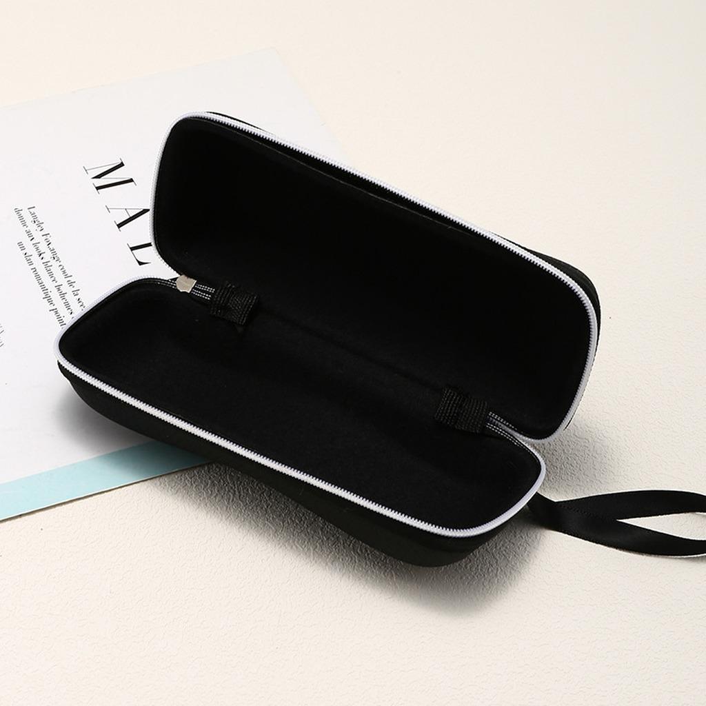 Black Check Pattern Glasses Box Compression Resistant Portable Eyewear Storage Zipper Sunglasses Case Classic Black For Campus