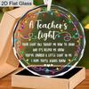 Стеклянное украшение для учителя, Подвесное украшение с цитатой «Свет учителя», Подарок на День учителя, Рождество, День благодарения, Подарок к началу учебного года