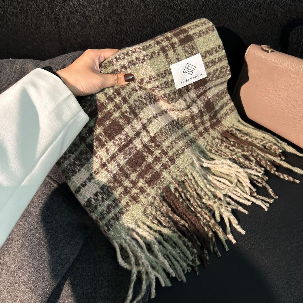 Warm Winter Plaid Scarf Rose Pink Pashmina New Long Tassel Scarves  Women
