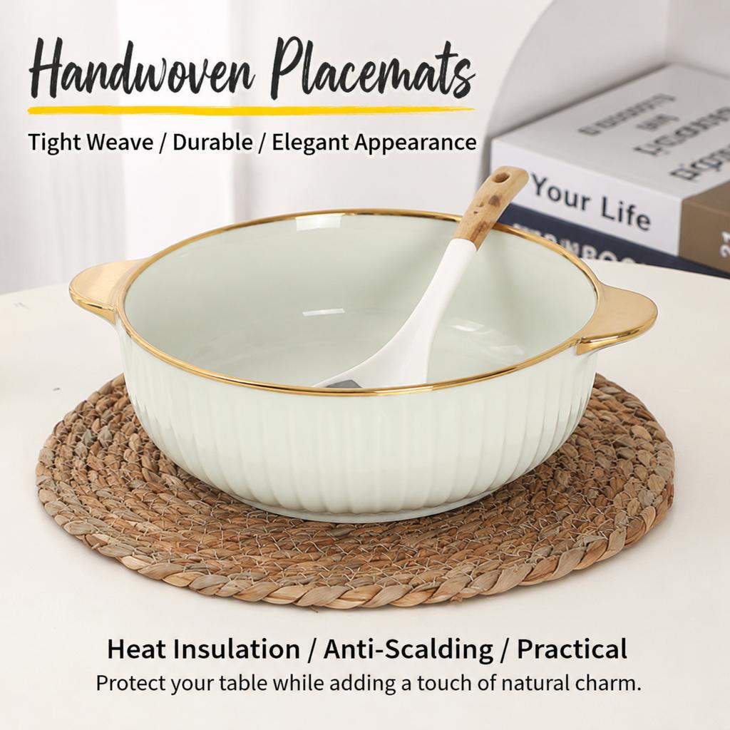 Defined Deco Woven Placemats Set of 1-4 Round Rattan Placemats Natural Hand Hyacinth Placemats for Dining Table,Home,Wedding