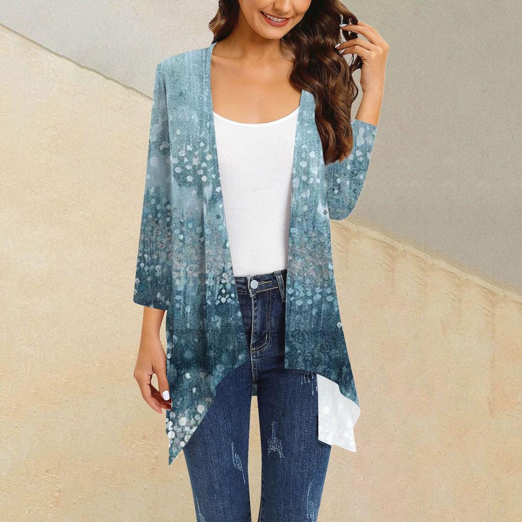 Женский кардиган неправильной формы с градиентным принтом и рукавами три четверти, куртка с карманами