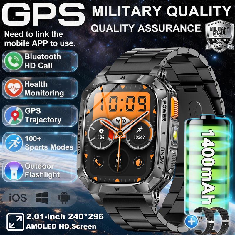 1400 мАч Супер Батарея Прочные Взрослые Умные Часы 2,01 дюйма GPS Траектория 3ATM Водонепроницаемые BT Звонки Спортивные Умные Часы Мужские Новые
