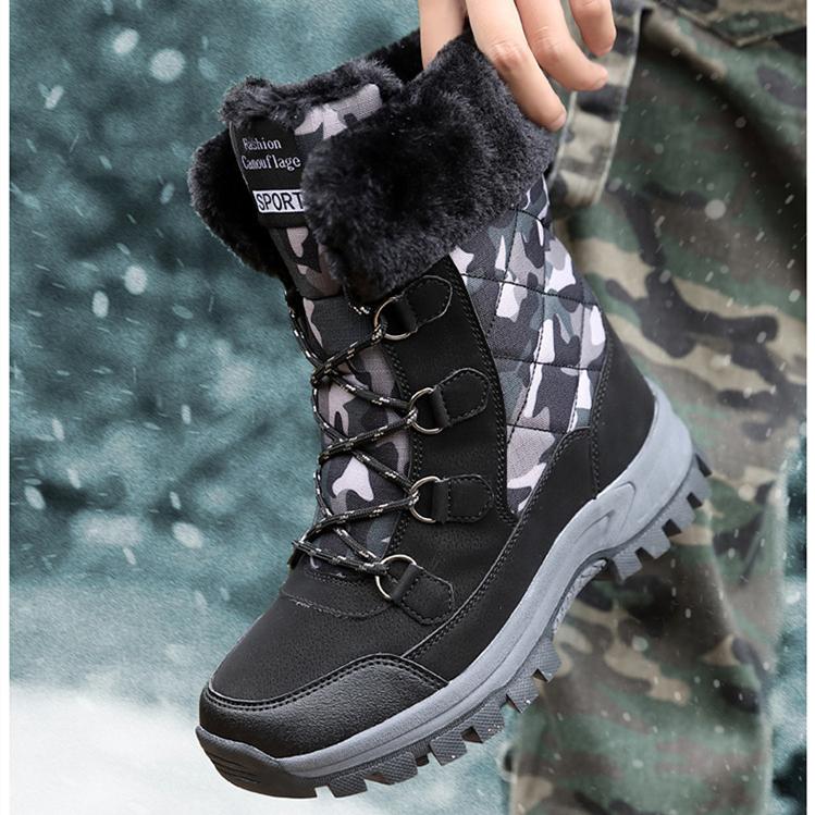 Женские зимние сапоги Plus Velvet Snow Boots Casual PU Canvas со шнуровкой, теплые, для улицы, из хлопка, большие, высокие, толстые, нескользящие